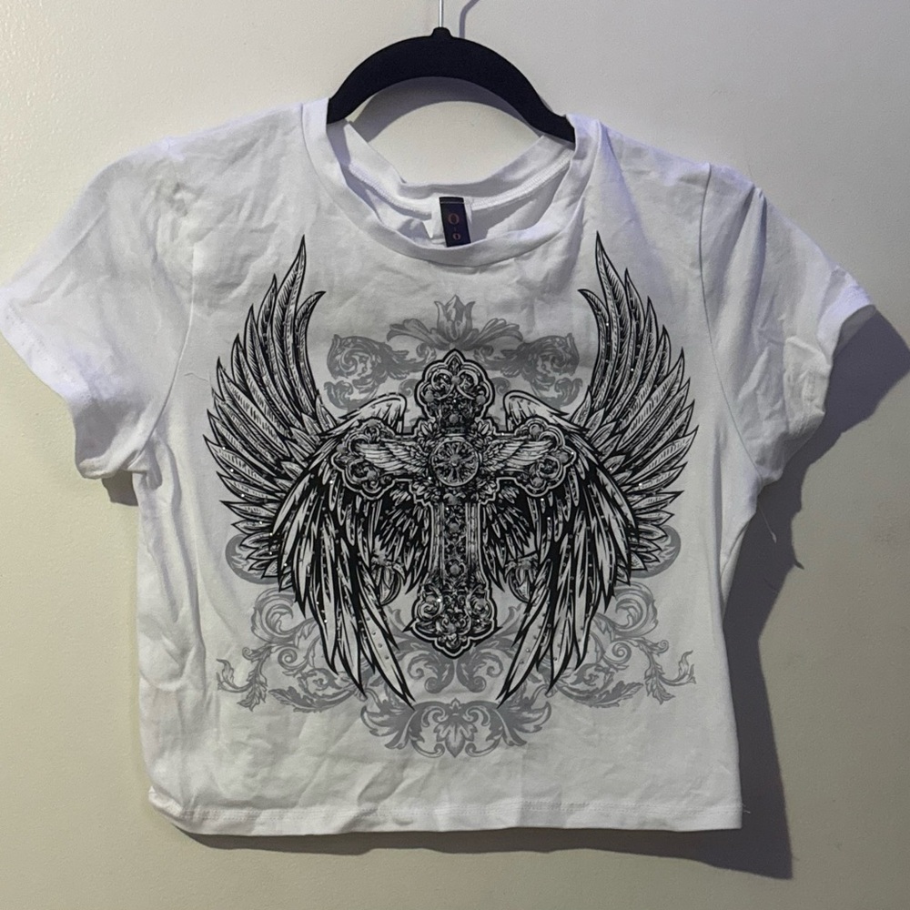 White Graphic Crop Top